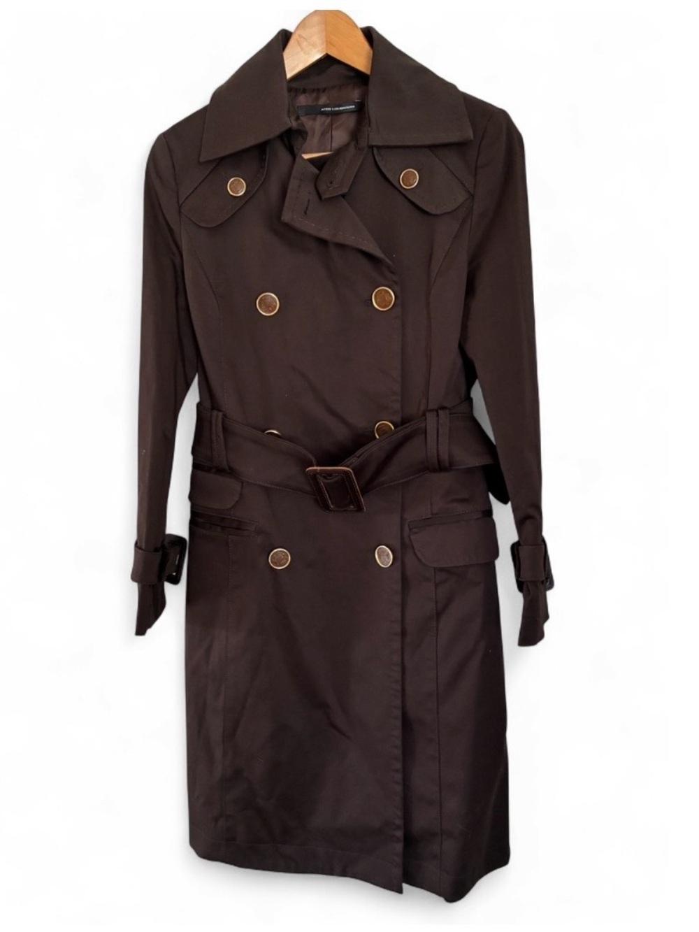 Atos Lombardini Chocolate Brown Double-Breasted Trench Coat